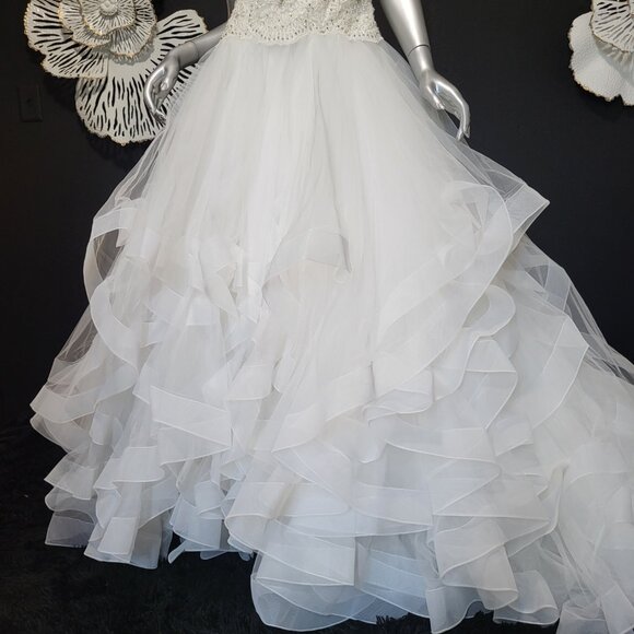 NWT~$2250~MORILEE~6/8~IVORY EMBELLISHED STRAPLESS FIT & FLARE WEDDING DRESS - Picture 5 of 16
